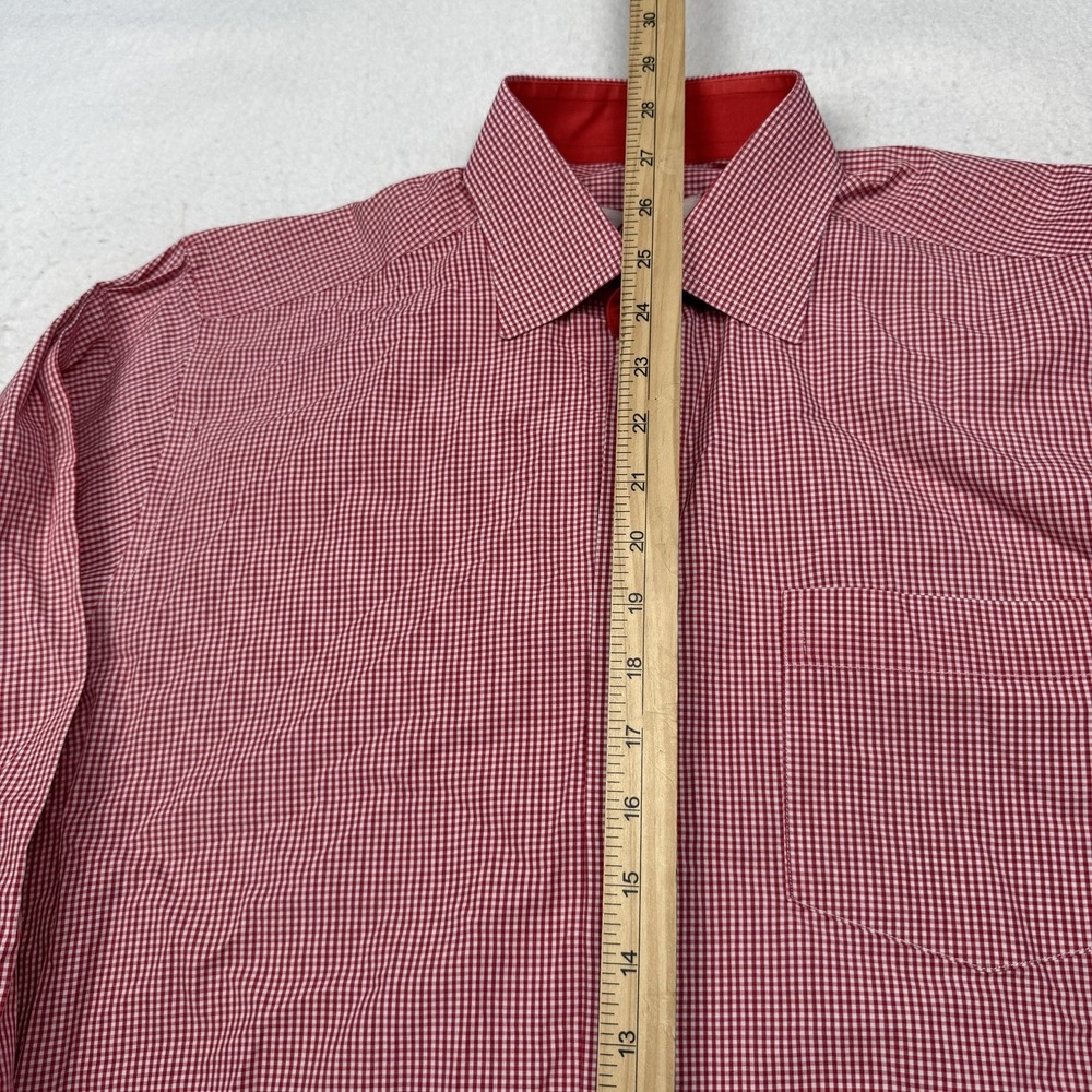 Brioni Shirt Mens 40 Red Gingham Cotton Long Sleeve Dress Button Front Italy - Picture 5 of 8